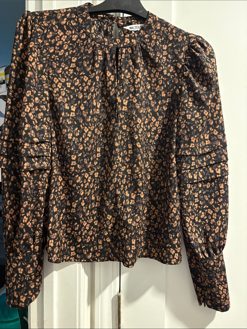 Walter Baker Black & Tan Floral Long-Sleeve Blouse